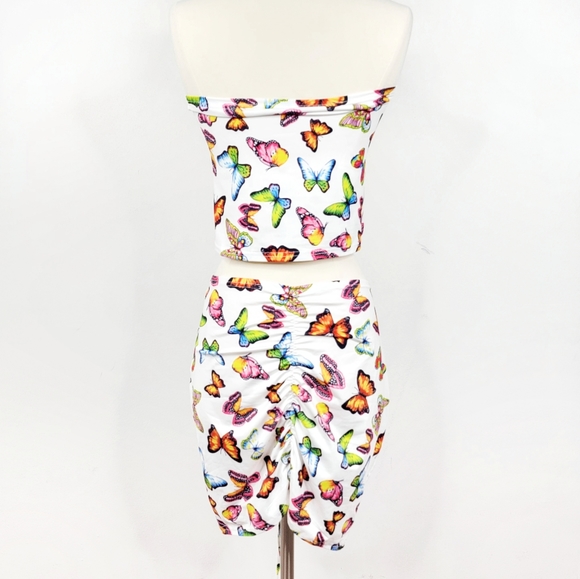 90s Y2K Retro Inspired 2-in-1 White Butterfly Stretchy Top and Skirt - Picture 4 of 7